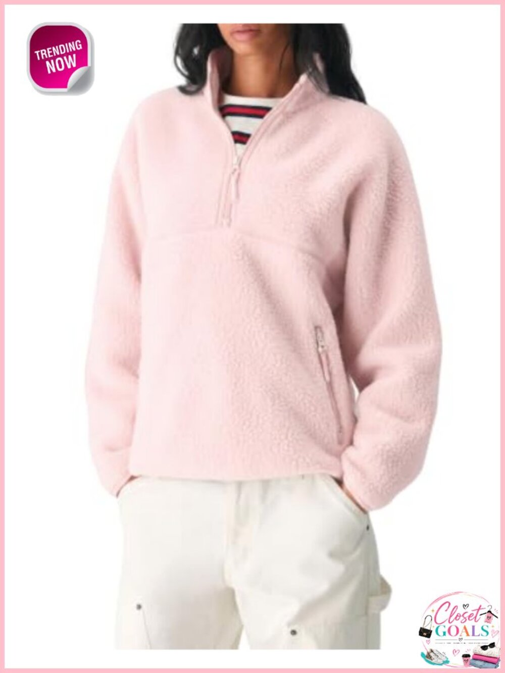 Womens Quarter Zip Sherpa Fleece Pullover Jacket Sweatshirt